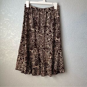 Y2K Brown Abstract Print Flowy Midi Skirt Boho Indie Earth Tone M